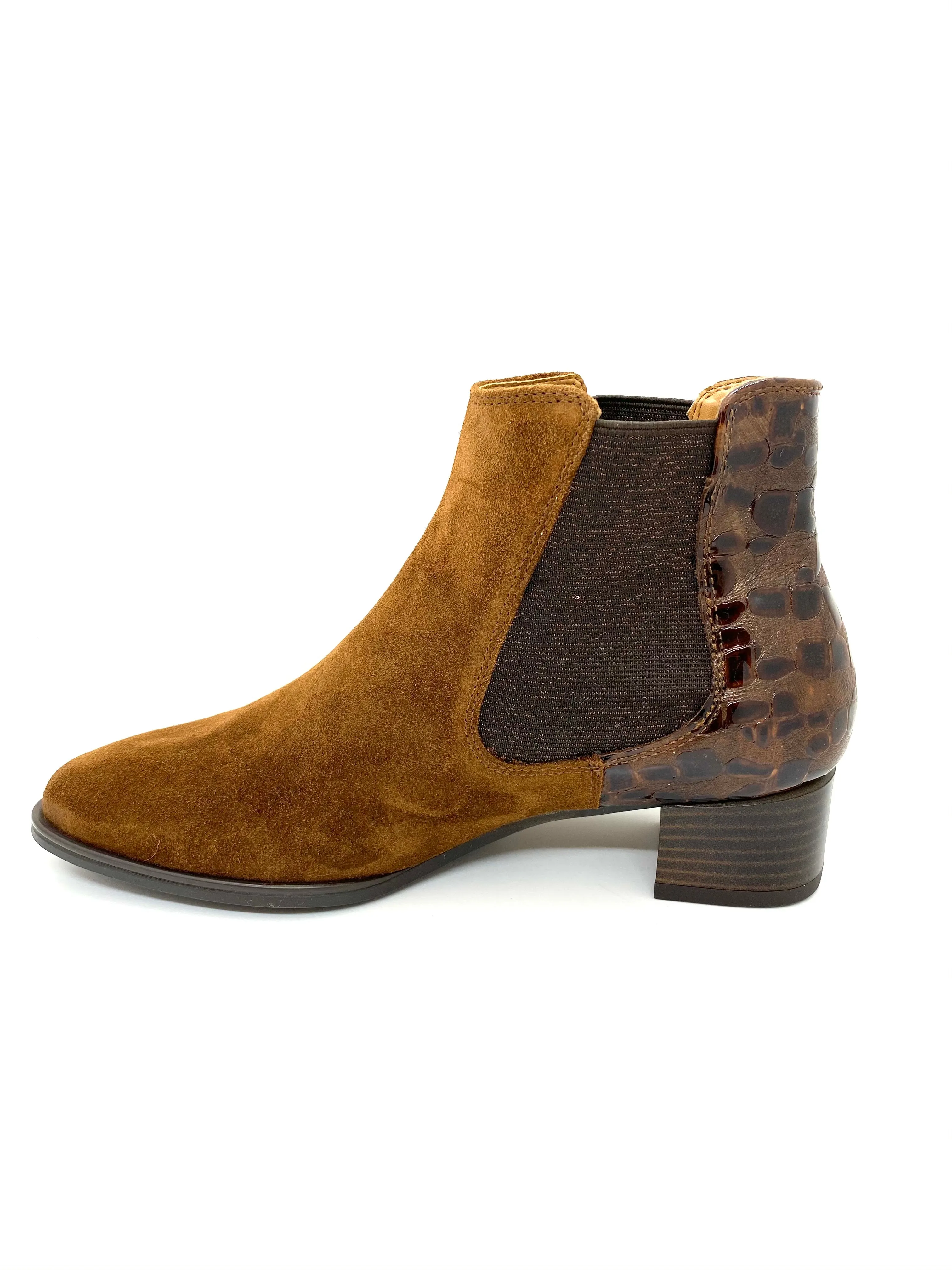 Ara Ladies Brown Suede Block Heel Ankle Boot