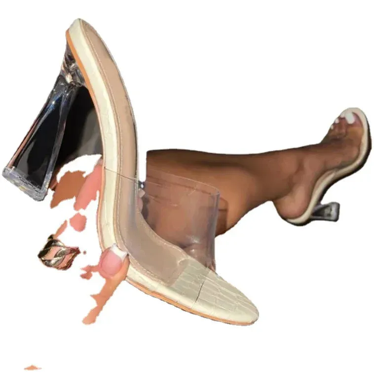 binfenxie  -  Summer Women Pumps Sandals 9cm Jelly Slippers Sexy Open Square Toe High Heels Women Transparent Slippers Shoe Heel Clear Sandals