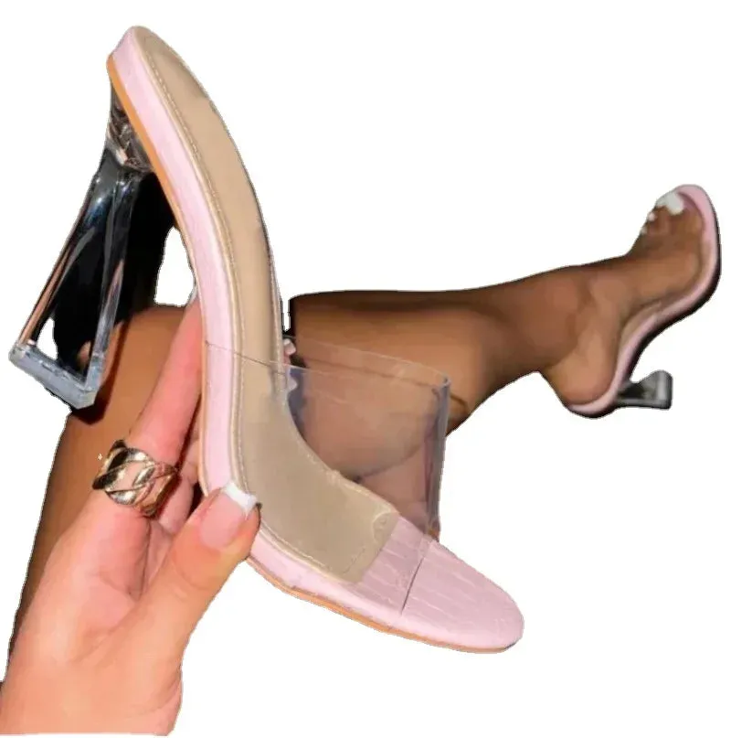 binfenxie  -  Summer Women Pumps Sandals 9cm Jelly Slippers Sexy Open Square Toe High Heels Women Transparent Slippers Shoe Heel Clear Sandals