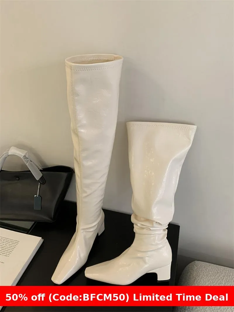 Fashionkova brown fur boots outfit 2024 Autumn and Winter High-Top over-the-Knee Pointed Thick Heel Pleated Pile Boots High Heel Thin Boots Women's Long Boots