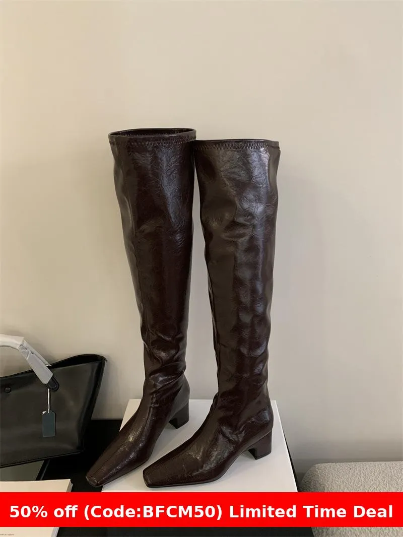 Fashionkova brown fur boots outfit 2024 Autumn and Winter High-Top over-the-Knee Pointed Thick Heel Pleated Pile Boots High Heel Thin Boots Women's Long Boots