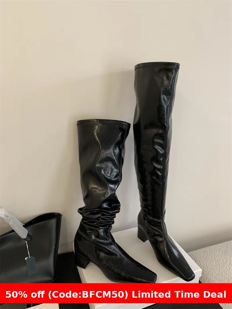 Fashionkova brown fur boots outfit 2024 Autumn and Winter High-Top over-the-Knee Pointed Thick Heel Pleated Pile Boots High Heel Thin Boots Women's Long Boots
